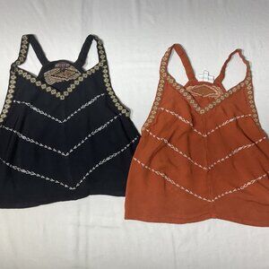 Shyanne  set Women  Teen Embroidered Chevron Tank Top S Black & Rust Boho Style